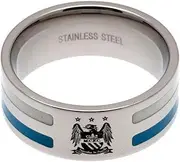 Manchester City FC Colour Stripe Ring (UK Size: Small) (Silver/Blue/White)