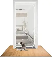 Cat Gate for Door, Cat Gate, Balcony Door, Pets Screen Door, Thickened Dog/Cat Grid Door with Zip, Cat Door Net for Living Room, Kitchen, Patio (White, 80 x 200 cm)