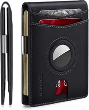 [ZOVYRON] Mens Airtag Wallet Leather Bifold Wallet with Money Clip RFID Slim Minimalist Card Holder Front Pocket Wallet with AirTag Holder