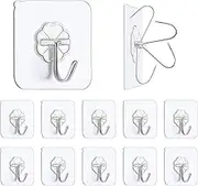 Premium Adhesive Hooks Kitchen Wall Hooks,Heavy Duty 13lb(Max) Wall Hooks, Transparent Reusable Seamless Hooks with Stainless Hooks Reusable Utility Towel Bath Ceiling Office Window Hooks,10 Pack