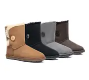 AUSTRALIAN SHEPHERD® UGG Boots Double Face Sheepskin Wool Short Button - Chocolate / AU Ladies 7 / AU Men 5 / EU 38