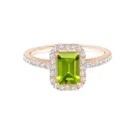 925 Sterling Silver 2 Ctw Octagon Peridot Gemstone Solitaire Rose Plated Ring