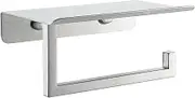 JQK Toilet Paper Holder with Shelf, Bathroom Tissue Roll Holder with Phone Shelf, 5 Inch 304 Stainless Steel Tissue Paper Dispenser, Brushed Finished Wall Mount, TPH202-BN-T