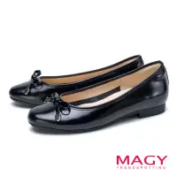 在飛比找momo購物網優惠-【MAGY】蝴蝶結真皮圓頭平底鞋(黑色)