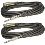 2 XLR female to 1/4 mono male mic microphone shielded extension cables 25ft foot