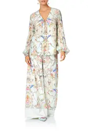 PEASANT BLOUSE WITH LACE UP FRONT VERSAILLES SKY