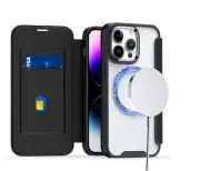 For Samsung S23 Plus Case Card Holder Flap Magnetic Charging Circle Rugged Cover