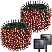 Overlength Solar Christmas Lights Outdoor 2PACK Total 210FT 600LED Solar Christmas String Lights , Waterproof Outdoor String Lights with 8 Modes Christmas Tree Lights for Christmas Decorations (Red)