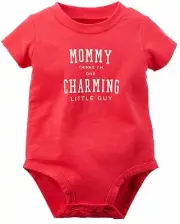 Carter's Boys' Red S/S "Mommy Thinks I'm One Charming Little Guy" Bodysuit (NB)