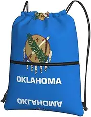 EdWal Oklahoma State Flag Print Drawstring Backpack Gym Bags Sports Bags With Zipper Pocket For Travel Beach, Black, One Size