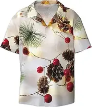 [YANYU] Christmas Garland with Lights Print Hawaiian Shirts Men Short Sleeve Button Down Cuban Collar Shirt Summer Beach Days