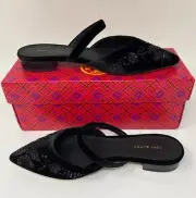 Tory Burch Dress Flats Black Velvet Open Back Pointed Toe Sequin New With Box