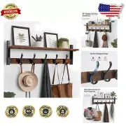 29" Rustic Wall Mount Coat Rack with Shelf & 5 Heavy-Duty Hooks - Brown Black