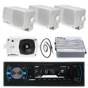 3.5" Marine Pyle Box Speakers,PLMRB29B USB AM FM Marine Radio, Antenna, 400W Amp