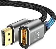 8K DisplayPort Extension Cable 6Feet, DisplayPort 1.4 Male to Female Extension Cable, Braided DP to DP Extended Cord, Supports 8K@60Hz,4K@120Hz (Grey, 6 Ft)