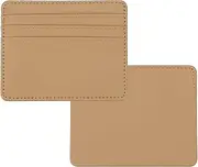 [uxcell] Minimalist Slim Wallet, 2 Pcs Leather Front Pocket Credit Card Holder with ID Window for Business Men & Women, Khaki