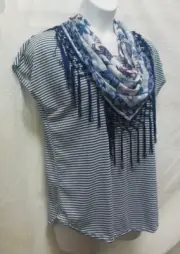 Striped shirttail t pullover Ladies Large Clover + Pine scarf detail