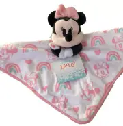 Disney Baby Minnie Mouse Lovey Plush Baby Security Blanket Pink Rainbow New