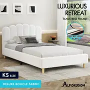ALFORDSON Bed Frame King Single Upholstered Platform Base White Boucle TANIA