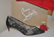 Christian Louboutin SARAMOR Lace Tulle Pointy Toe Pump Shoe Black Suede 36.5-6US