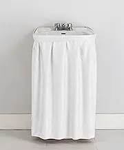 Fabric Sink Skirt Intersecting Leaves Pattern, Self Adhesive Water Repellent Vanity Cover (White)