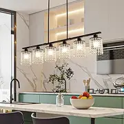 Ganeed 6-Light Crystal Chandelier Lighting Farmhouse Pendant Light Fixture, 48in Kitchen Island Lighting, Linear Chandelier for Dining Room Living Room (E27 Bulbs, Not Included)