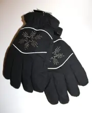 Jaclyn Smith Women's Cold Weather Black Jeweled Snowflake Ski Gloves S, M, or XL