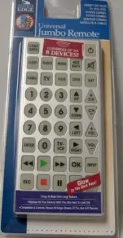 Universal Jumbo Remote Control Glow in Dark Buttons - 8 Devices! NEW!