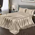 Vonty Satin Sheets Twin Silky Soft Satin Bed Sheets Taupe Satin Sheet Set, 1 ...