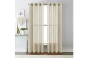 1 Pair Linen Sheer Curtains for Bedroom Living Room Light Filtering Window Curtain Draperies Natural Look Eyelet Top - Beige
