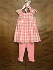 Tommy Bahama Ruffle Tunic Top & Leggings Set w/ Hair Tie Girls 7 Pink Gingham