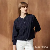 在飛比找momo購物網優惠-【NAUTICA】女裝 圓領直紋抽繩襯衫(深藍)