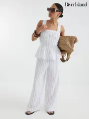 River Island White Petite Stripe Peplum Jumpsuit (W60621) | $159