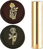 CRASPIRE 2 Side Pattern Skull Skeleton Hands Rose Wax Seal Stamp 15mm Mini Gothic Brass Gold Column Vintage Retro Sealing Stamps Flower Plant for Halloween Wedding Invitations Cards Bottle Decoration