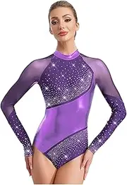 [Loodgao] Women's Glittery Rhinestone Gymnastics Leotard Metallic Rhythmic Gymnastics Dancewear