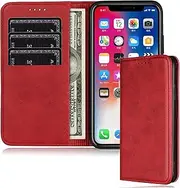 FROLAN for iPhone X/Xs Wallet Case with Card Holder, Premium PU Leather Credit Slot Flip Folio Book Drop Protection Shockproof Phone Cover for iPhone X/Xs 5.8 Inch - Wine Red