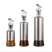 Wasel Kitchen Oil Dispenser Olive Vinegar Pourer Stainless Steel Glass Bottle