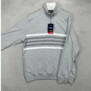 Chaps Performance Pullover Sweatshirt Mens Large Grey Striped Quarter Zip NEW
