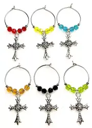 Wine Glass Charms / Markers - CROSSES - Set of 6 NEW! Religious. Spiritual. Gift
