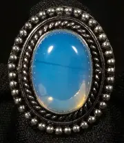 German Silver White Opal Stone ring. Size 6