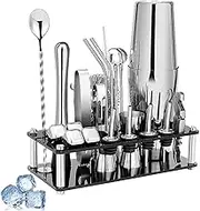23-PCS Cocktail Shaker Set, Stainless Steel Bartender Kit with Acrylic Stand & Cocktail Recipes Booklet, Professional Bar Tools for Drink Mixing, Home, Bar, and Party -Perfect for Professionals & Gift