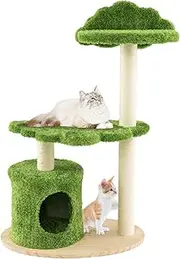 Costway 97CM Cute Cat Tree for Indoor Cats, Cat Condo Furniture w/Fully Wrapped Sisal Scratching Posts, Padded Top Perch, Jumping Platform, Kitty Tower Activity Center for Small Spaces, Green