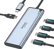 Selore&S-Global USB C Splitter USB C 4K/60Hz DP Alt Mode,USB C Hub Multiport Adapter with 2 USB C Video Output,10Gbps Data Transfer,100W PD,5 in 1 USB C to USB C Dual Monitor for Windows/Mac OS