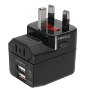 250V 6A Universal Travel Adapter Dual USB Plug Charger Power Adaptor EU/UK/US/AU 24 BLACK