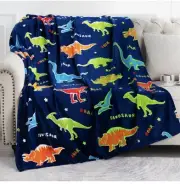 Dinosaur Blanket Glow in the Dark Throw Blanket for Kids NEW Blue