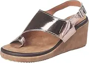[HHZYT] Wedge Sandals for Women Orthopedic Correction Leather Ring Toe Casual Bunion Flip Flops Comfortable Platform Sandals Summer Ankle Strap Casual Beach Shoes,Gold,US10/EU41