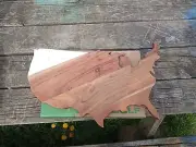 USA shaped white marble and acacia wood serve board