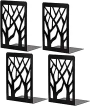 2 Pair Book Ends,Tree Design Black Bookends,Non-Skid Bookend Heavy Duty Metal Book Stopper,Book Ends for Shelves, Abstract Art Desgin Bookends for Heavy Books (2, Black)