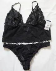 Black Lace Cami & Thong Set by Hillard & Hanson - Size XXL