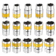 15pcs 1/2" Drive 6 Points Socket 10-27mm CR-V Metric Shallow Impact Socket